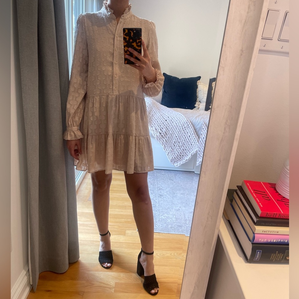 Beige high collar dress